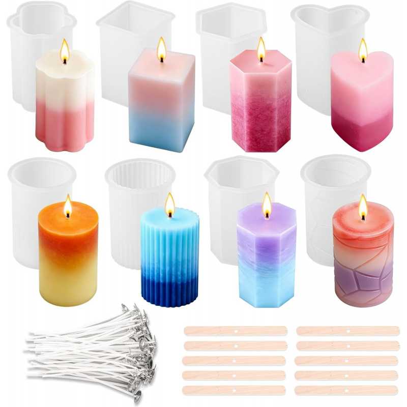 Wooden Wick Candle - Zestaw 8 silikonowych form do świec,