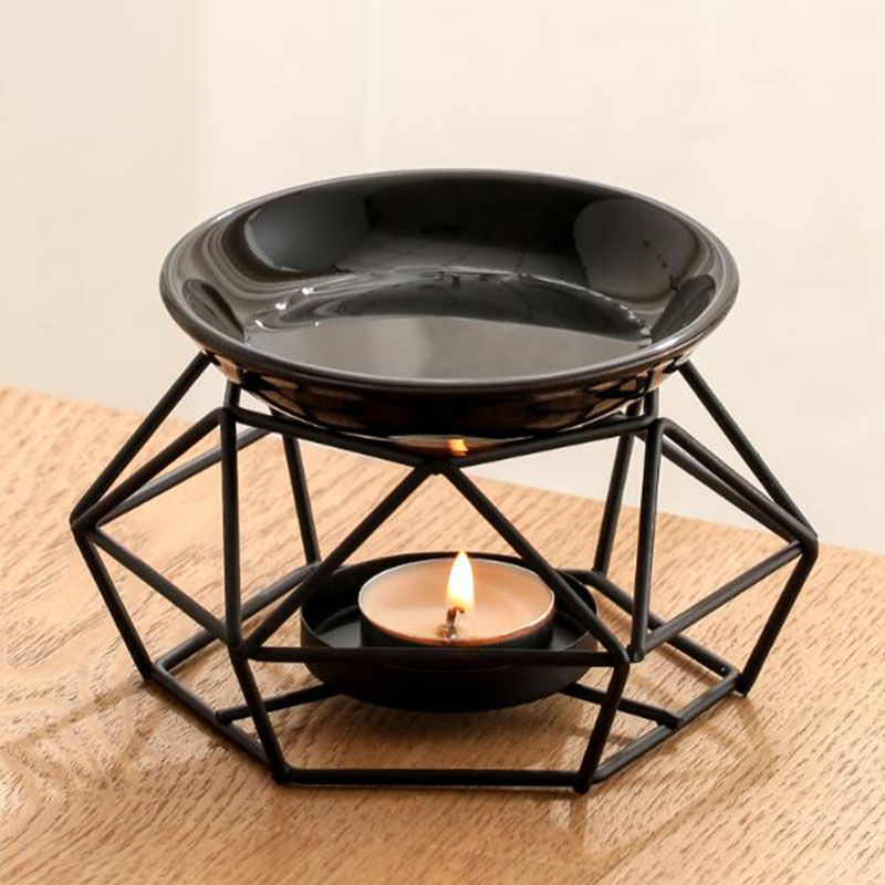 Home Fragrance Oils For Oil Burners - Ceramiczna miska Żelazny stojak Czarny kolor